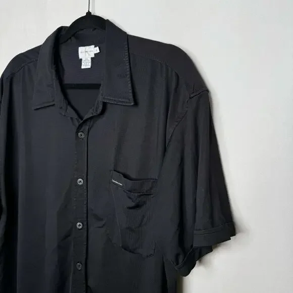 CALVIN KLEIN / black performance short sleeve button up shirt / XL - Picture 3 of 8